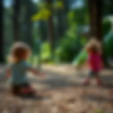 Children playing on wood fiber surface in a safe environment