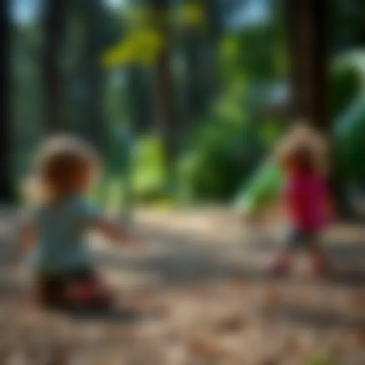 Children playing on wood fiber surface in a safe environment