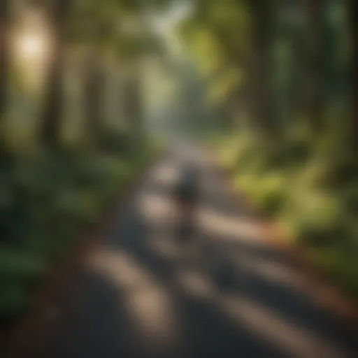 A scenic cycling route in a lush park setting