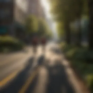 Cyclists navigating through an urban landscape