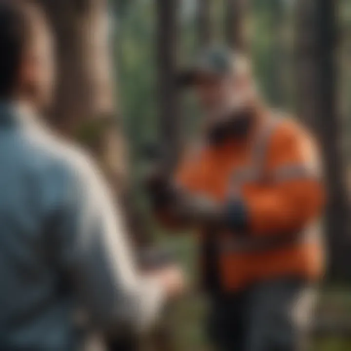 An expert conducting a tree health assessment in a woodland area