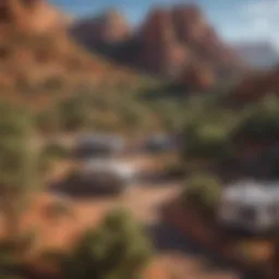 Scenic view of Sedona RV camp site surrounded by red rock formations