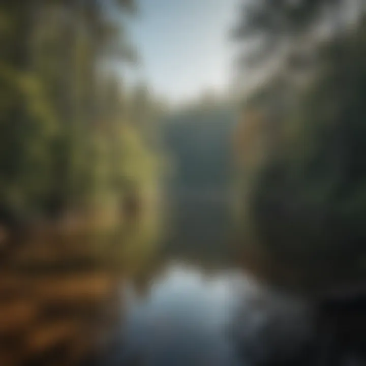 Serene lake surrounded by hiking trails