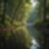 Serene waterway reflecting lush greenery