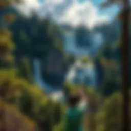 Breathtaking view of the cascading waterfalls in a lush green setting