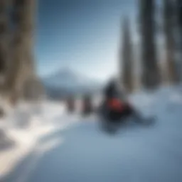 Snowmobiles navigating through the pristine snow-covered landscape of Mt. Hood