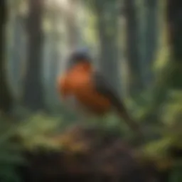 A vibrant forest scene showcasing various songbirds in their natural habitat.