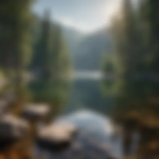 A panoramic view of South Fork Lake showcasing its pristine waters and surrounding ecosystem