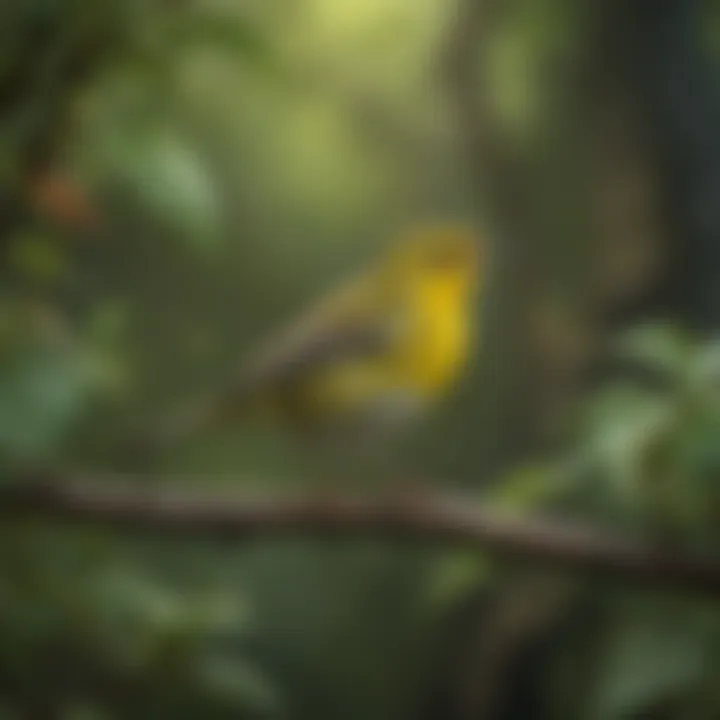 A colorful Wood Warbler flitting among lush foliage