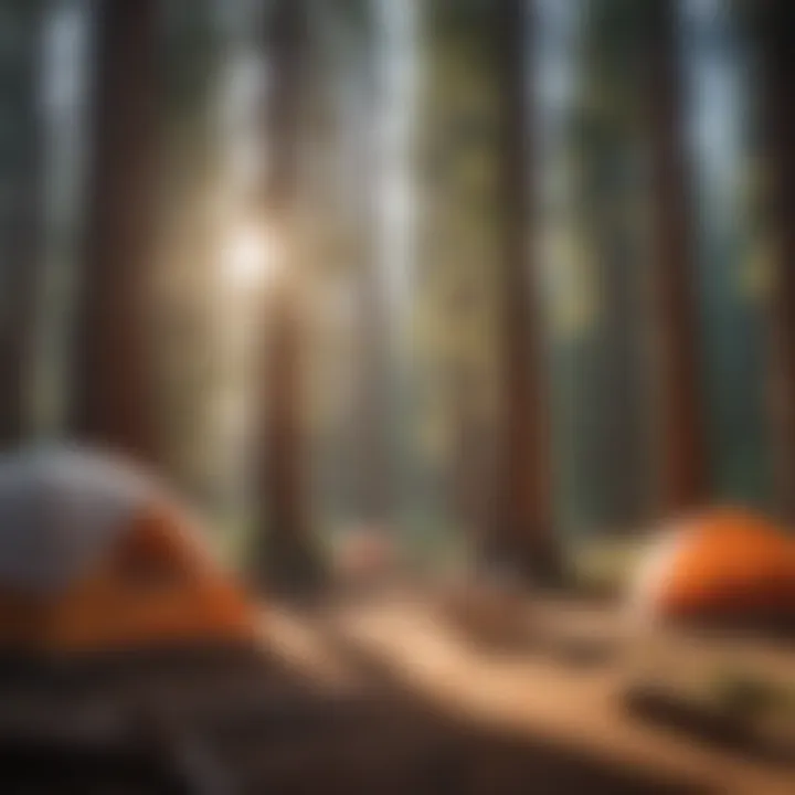 Scenic view of a campsite surrounded by towering Sequoia trees