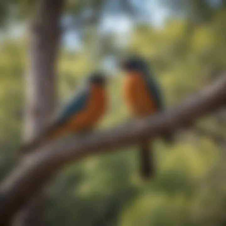 A striking variety of native birds perched on tree branches