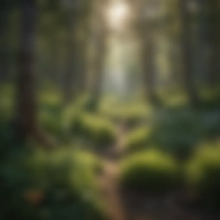 A serene setting showcasing a variety of native plants arranged in a sustainable woodland environment.