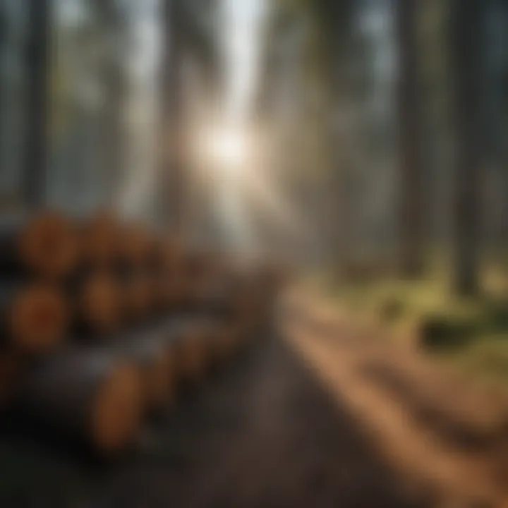 A forest landscape post-harvesting, demonstrating ecological considerations.