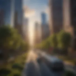 A vibrant cityscape featuring renewable energy sources