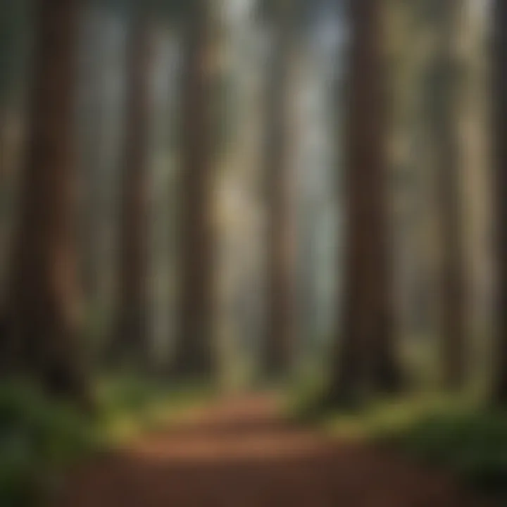 A stunning landscape showing a grove of giant redwoods