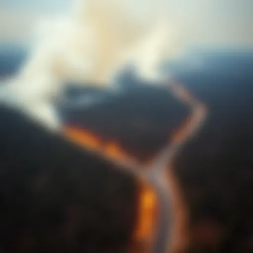 Aerial view of a controlled burn in Michigan's forest.