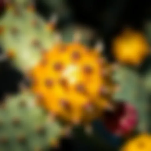 Close-up of prickly pear fruit showcasing vibrant colors and spines