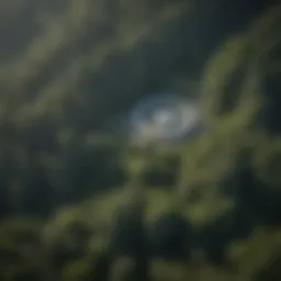 Aerial view of a genomics center surrounded by lush forests