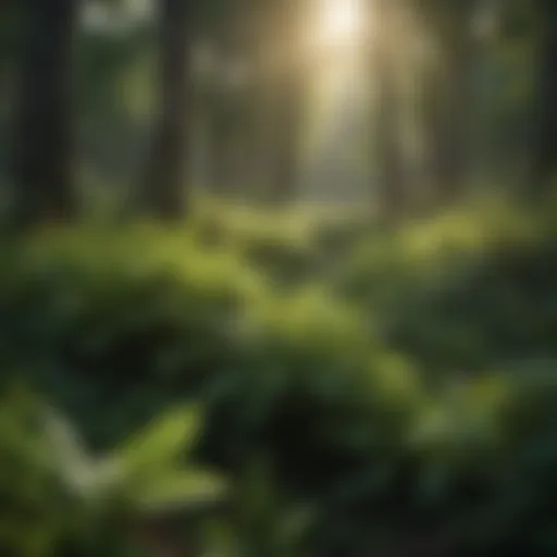 A dense thicket of big leaved weeds in a forest setting