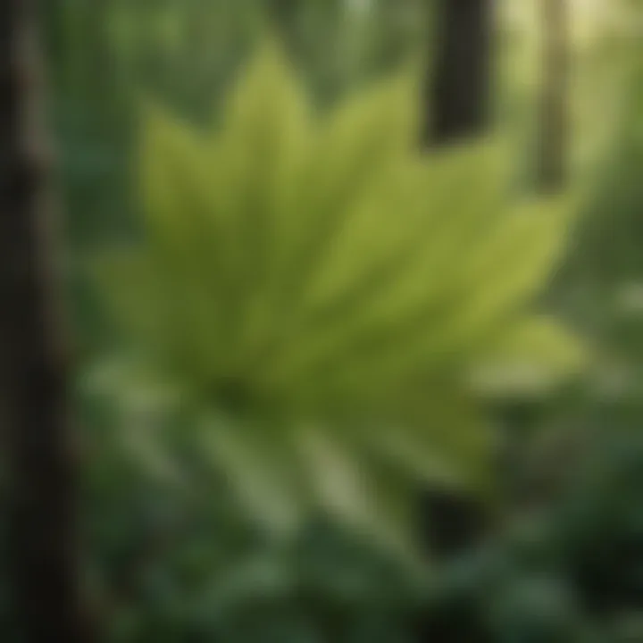 Close-up of the unique leaf structure of a big leaved weed