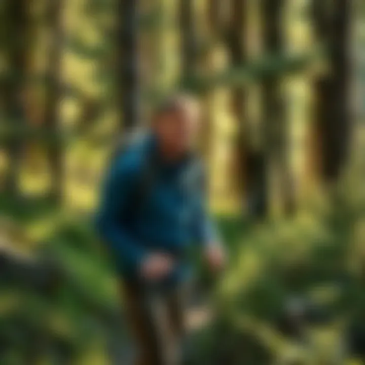 Hiker navigating through a forested trail