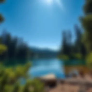 Tranquil Lake Amidst Towering Pines Serene lake surrounded by towering pine trees