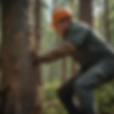 A skilled logger demonstrating precision in tree bucking techniques