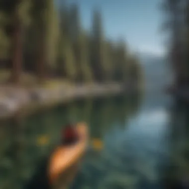 Kayakers paddling in the clear waters of Lake Tahoe on a sunny day