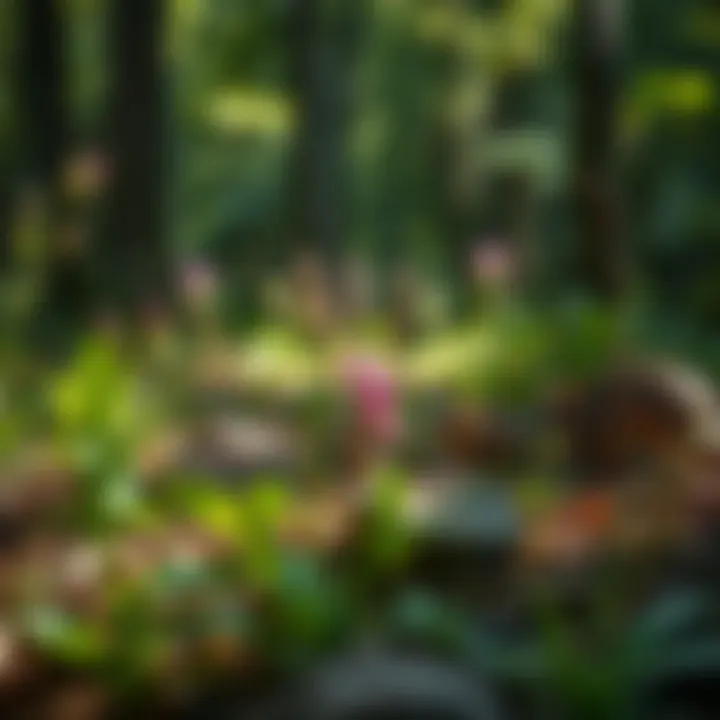 Vole Impact on Forest Plant Diversity A lush forest scene showcasing various plants influenced by vole activity