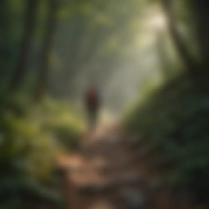 Hiker navigating a scenic trail with vibrant foliage