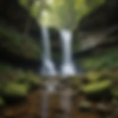 Majestic waterfall cascading over moss-covered rocks