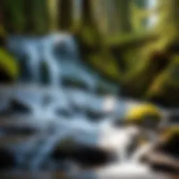 A pristine waterfall cascading over moss-covered rocks in Southern Oregon's lush forest.