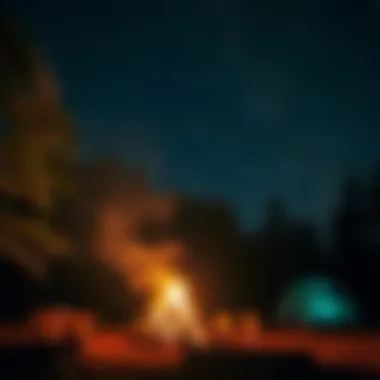 Campfire setting under a starry night sky at a Wisconsin campground