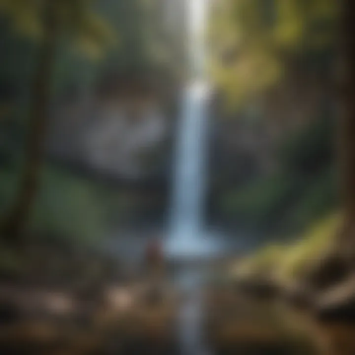 Hiker contemplating the beauty of the waterfall