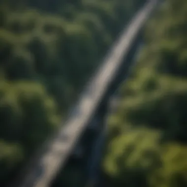 Aerial view of a network of fiberglass bridges connecting urban areas