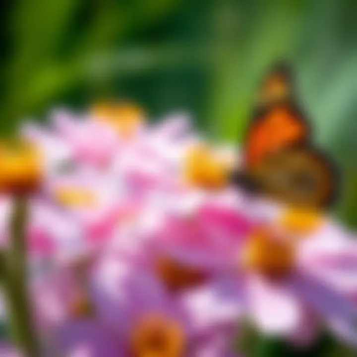 A close-up view of various flowers that attract butterflies, highlighting their unique structures.