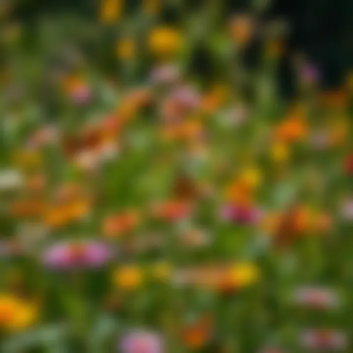 A diverse meadow filled with butterfly-attracting flowers, representing a healthy ecosystem.