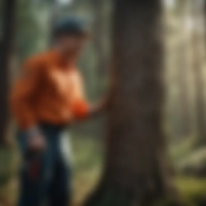 Professional examining tree health in a Texas forest