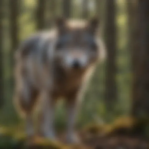 Gray wolf in a forest habitat