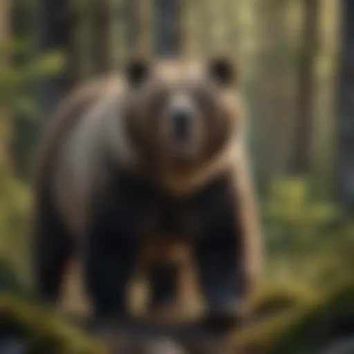 A majestic grizzly bear in its natural habitat, showcasing the rich biodiversity of forest ecosystems.