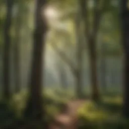 Diverse species of hardwood trees in a lush forest