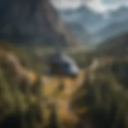 A helicopter flying over the Rocky Mountains