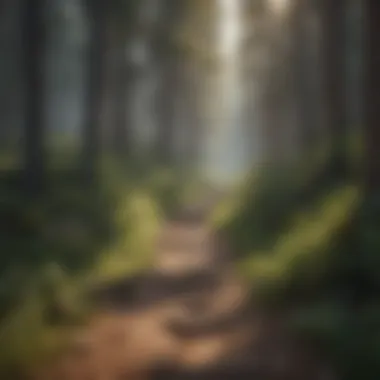 Scenic Hiking Trail in the Forest A scenic hiking trail winding through the tranquil forest.