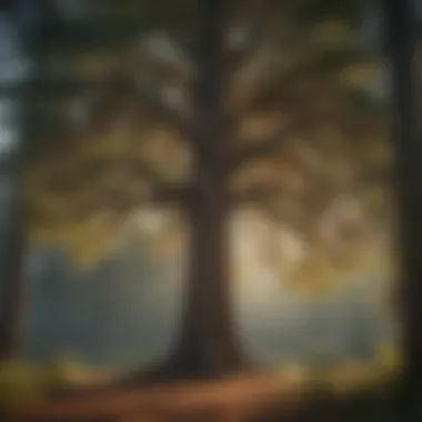 A mature cedar tree standing tall in a forest setting