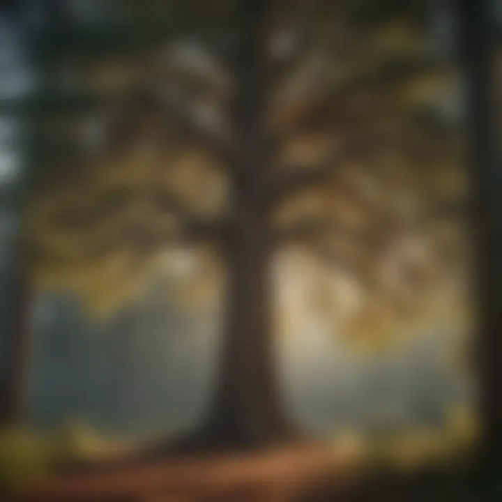 A mature cedar tree standing tall in a forest setting