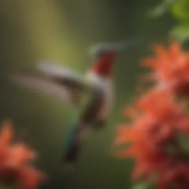 A close-up of a hummingbird perched on a flower