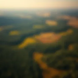 Aerial view of a diverse landscape showing various land uses