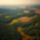 Aerial View of Land Uses Aerial view of a diverse landscape showing various land uses