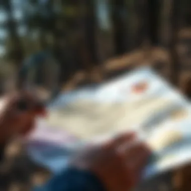 Examining Land Ownership Map A person examining a land ownership map with a magnifying glass