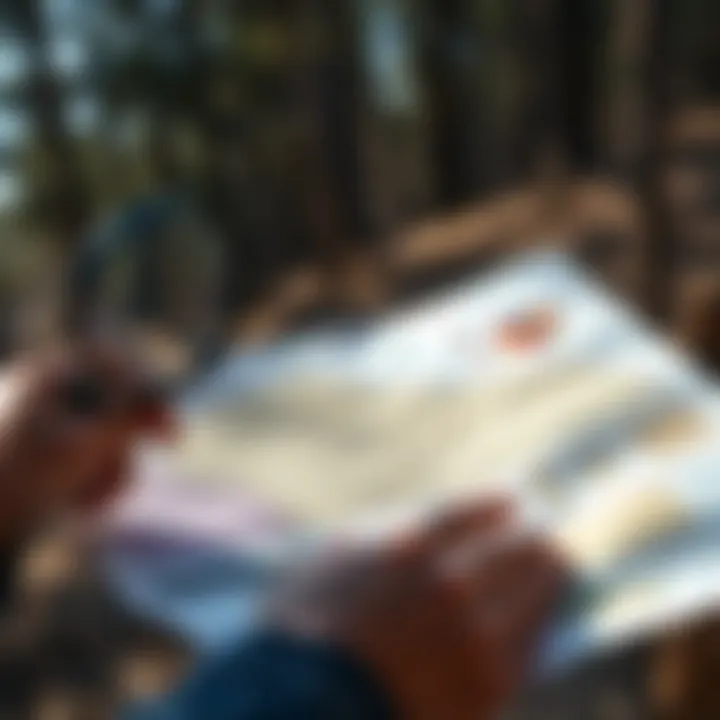 Examining Land Ownership Map A person examining a land ownership map with a magnifying glass